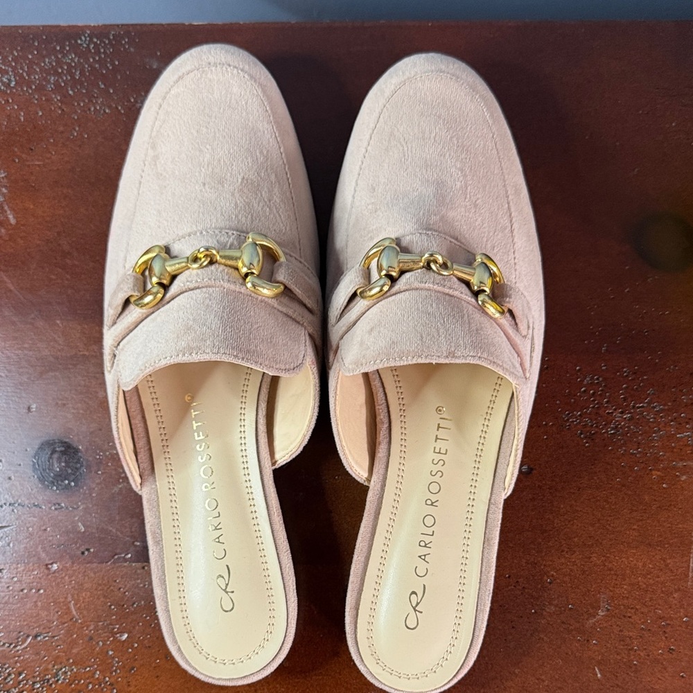 Carlo Rossetti Women's Beige/blush pink velvet Mules with Gold Accent SZ 8